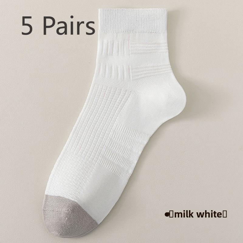 

5 пар мужских весенне-летних однотонных деловых повседневных дезодорирующих впитывающих сетчатых дышащих тонких хлопковых носков средней длины 5 Pairs слоновая кость