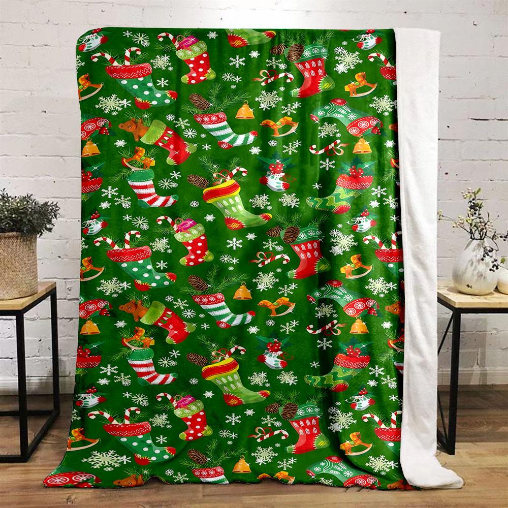 Christmas Stockings and Holiday Patterns Patterned Flannel Blanket Perfect for the Bedroom Living Room, Sofa, or a Little Nap