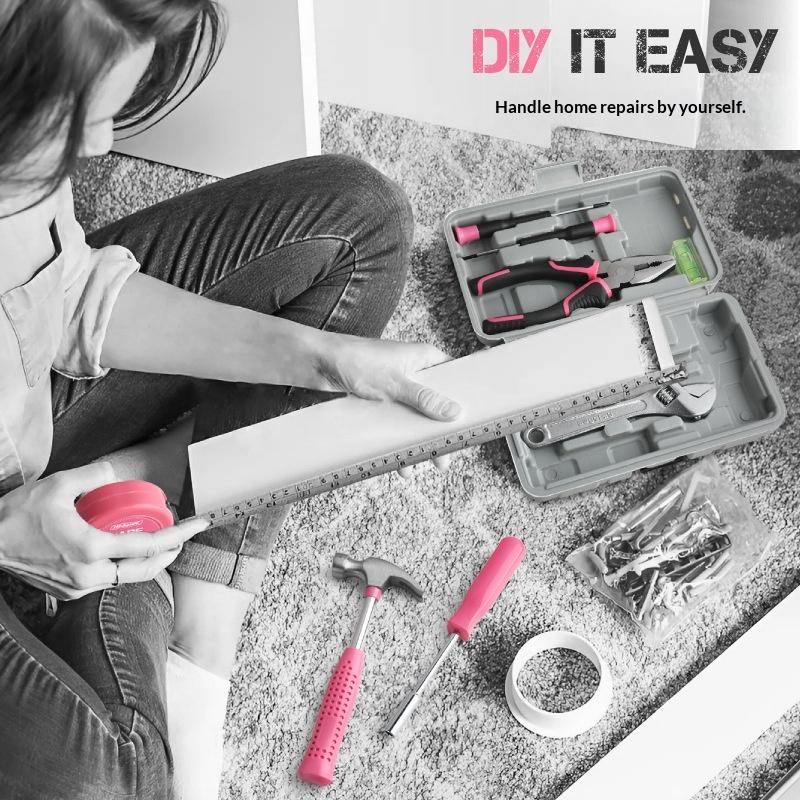 13/24Pcs Diy Tool Kit For Women Mini Home Toolbox Set With Hammer Pliers Wrench Screwdriver Basic Starter Tools