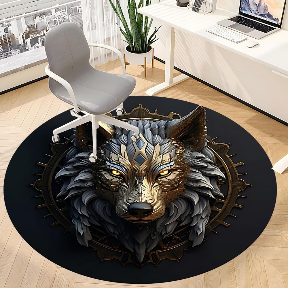 1pc Wolf Emblem Office Round Area Rug, Under Office Chairs Bedroom Living Room Home Decor, Room Deco