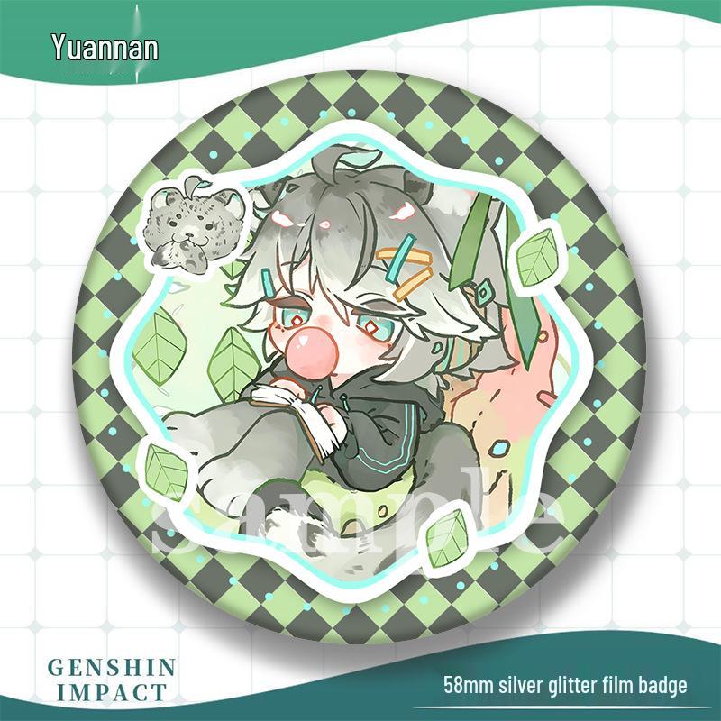 Genshin Impact Q Version Metal Badges: Tighnari, Scaramouche, Furina, Kaveh, Zhongli Brooch Set