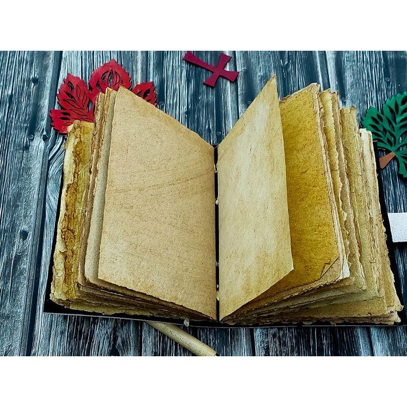 Handgefertigtes Lederjournal mit Büttenpapier Drittes Auge Grimoire-Journal Antikes leeres Zauberbuch Wicca Notizbuch Horror Spezialbuch