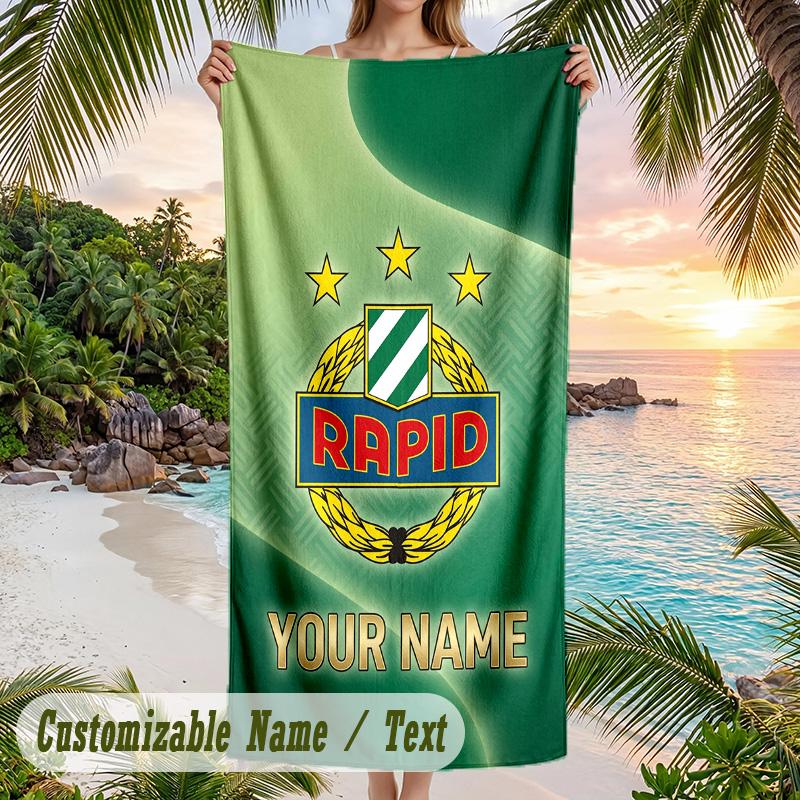 Beach Towel Rapid Wien FC Print Custom Name Text Soft Towel for Swimming Pool