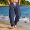 Men Casual Loose Fit Drawstring Waistband Lightweight Breathable Cotton Linen Blend Jogger Pants with Side Pockets and Ankle Slits