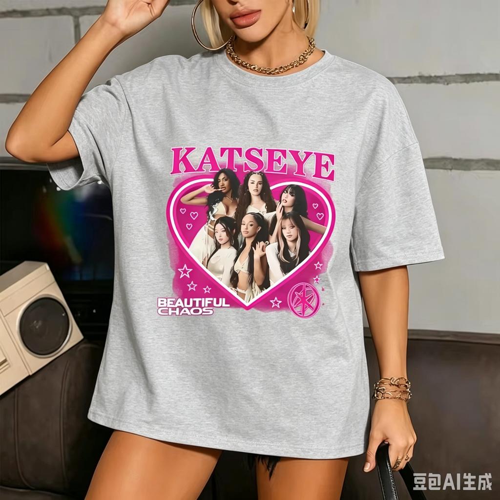 Hot Katseye Funny Print Tshirt Unisex Unisex Casual Graphic Tees Tops Unisex Oneck Short Sleeve T Shirt Gothic Y2k Tshirt Clothes