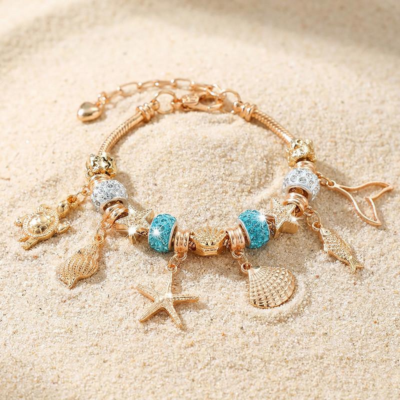 Bracciale Corona di Fiori Estiva da Spiaggia per Donna con Accenti di Conchiglie per la Vacanza