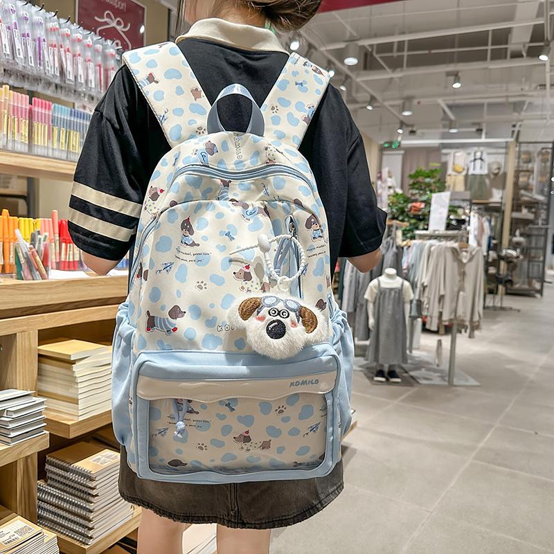Dog Printed Backpack Student Lightweight Schoolbag Girls Large Capacity Backpack