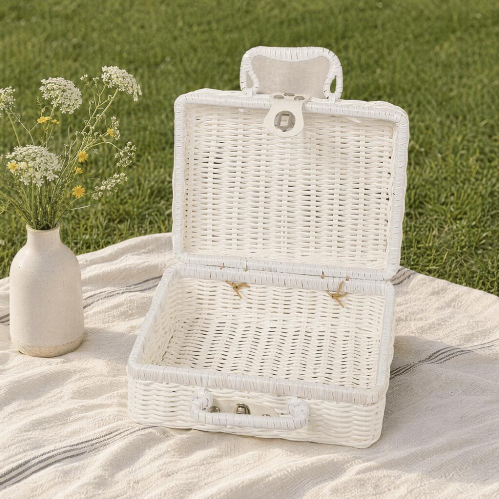 Handwoven Rattan Storage Basket Portable Picnic Basket Durable Woven Picnic Box  Home Storage