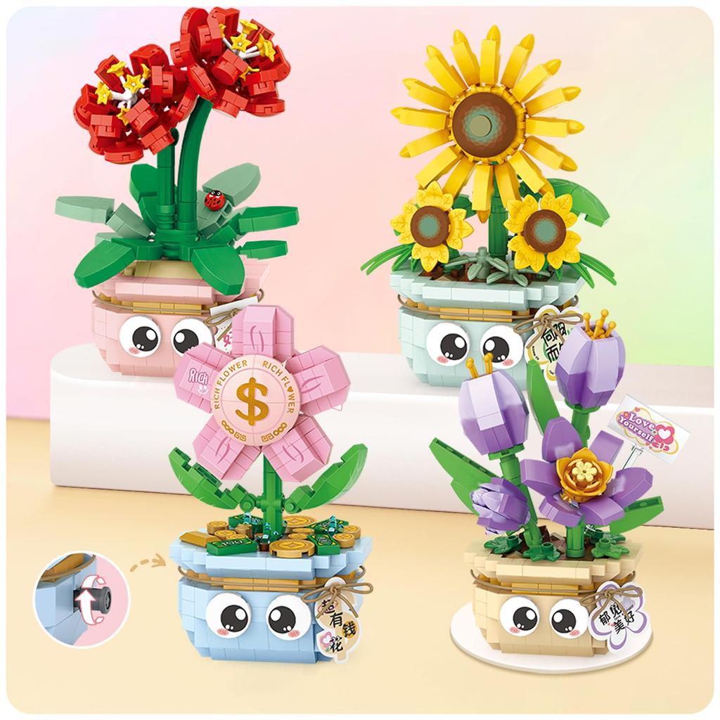MEIEST Mini Blumen Sukkulenten Bonsai Bausteine, Simulation Topfpflanze Partikel Pflanzensammlung Konstruktion Bausteine Spielzeug, Zuhause