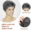 Men's Fashion Business Wig, Black-Grey Curly High-Temperature Fiber Hairpiece