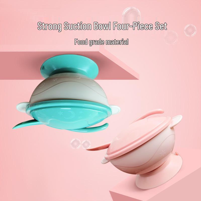 PP Material Baby Tableware Set: Non-Spill Suction Bowl with Temperature-Sensitive Spoon