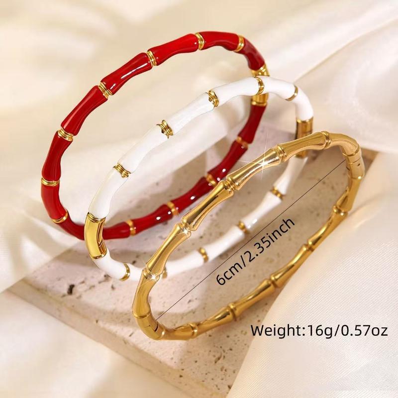 Stylish Colorful Bamboo Joint Bangle Gold Stainless Steel Enamel Resin Bracelet Non-Fading Simple Stainless Steel Bangle Trendy