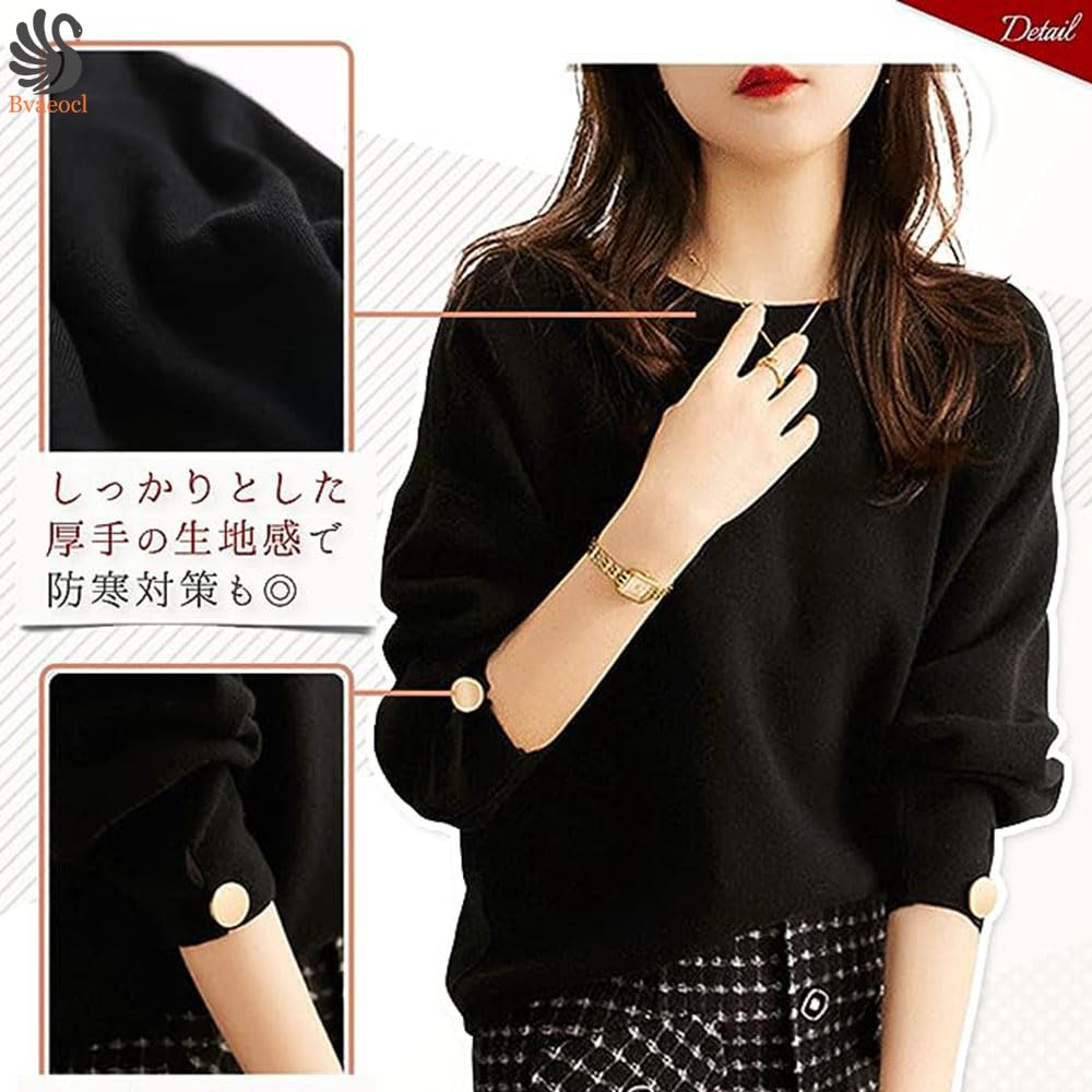 Bvaeocl Knit Long Buttoned BV88 Women's Sweater, Sleeve, Sleeves, Pullover, Soft, Slimming, Simple, Stylish, Elegant, Autumn/Winter, (S, Red)