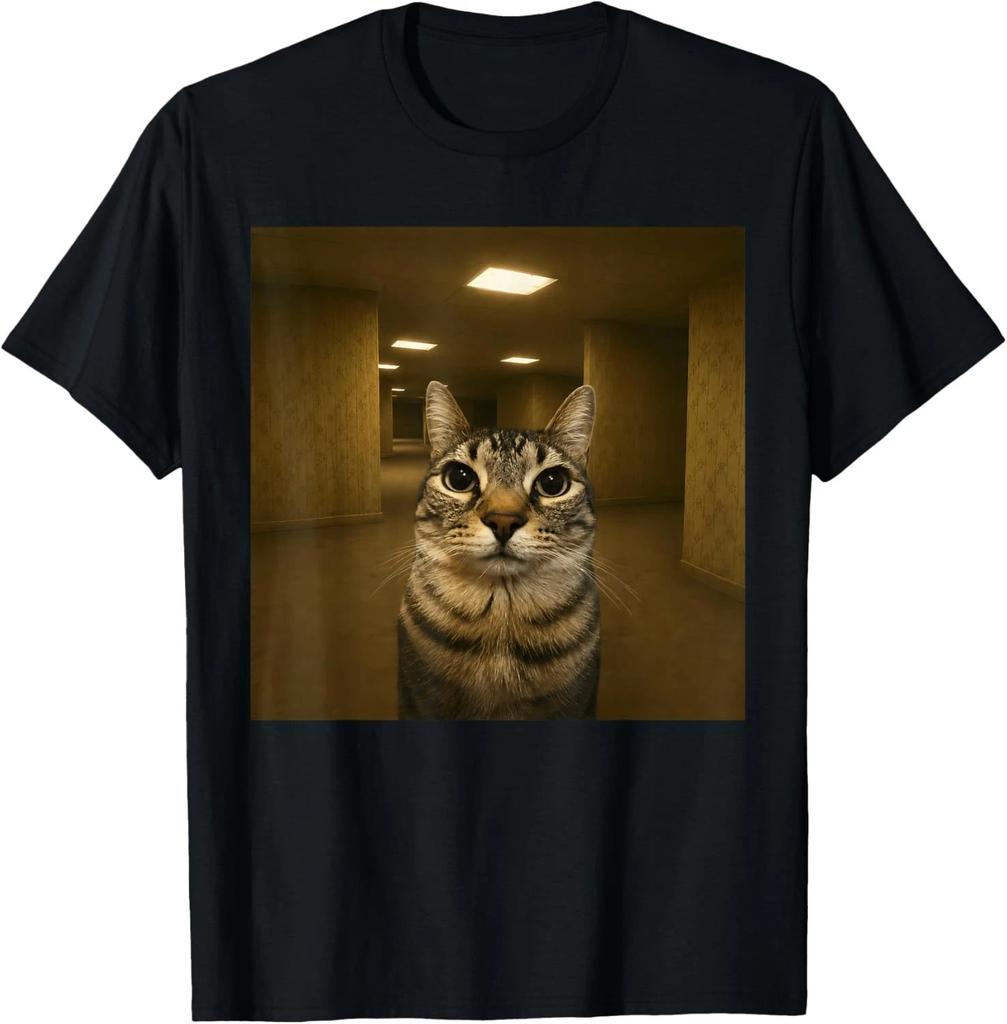 Cat in The Backrooms Liminal Space Funny Meme T-Shirt The unisex T-Shirt