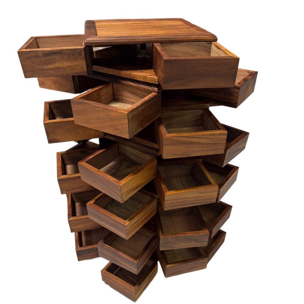 South American Walnut Rotating Puzzle Box for Tea Set & Jewelry Storage