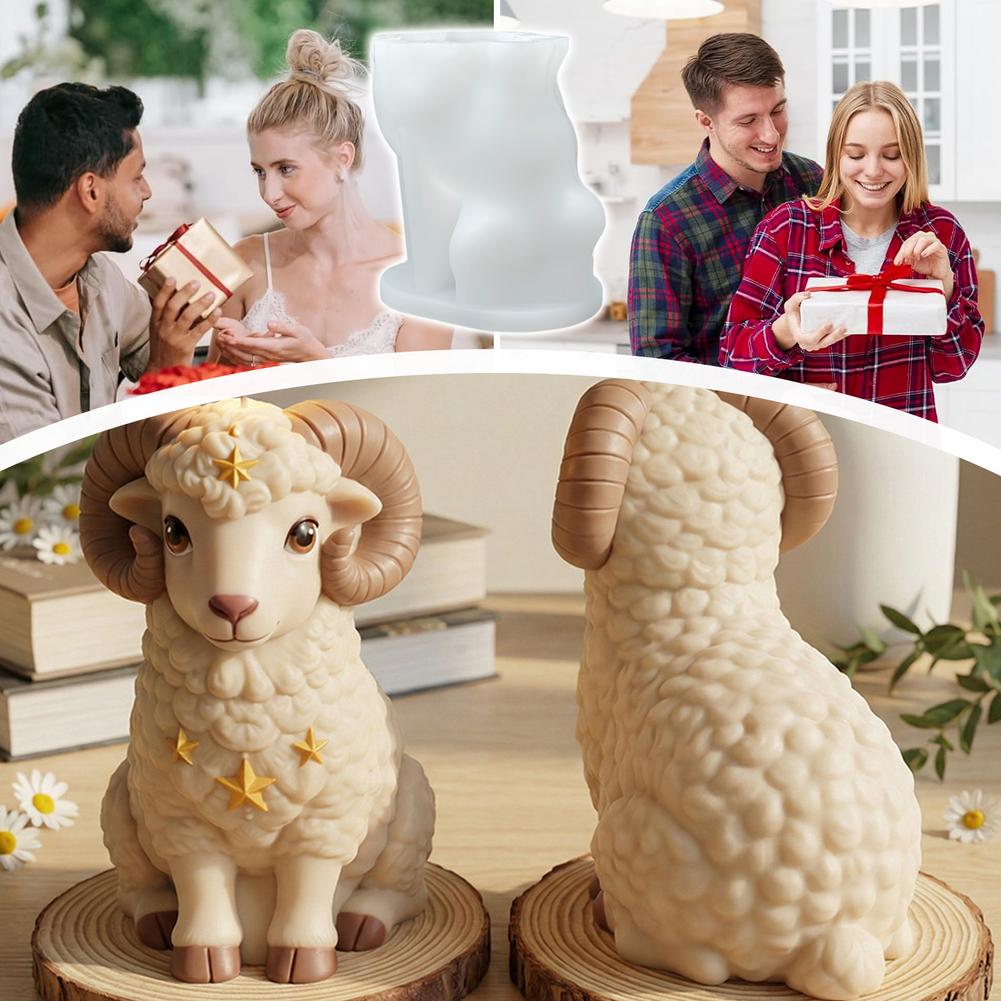 New Year Lamb Silicone Mold for Resin Art Candles Soaps DIY Craft Christmas Gift Decor with Star Horns Design High Flexibility