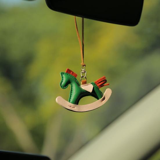 Cute Pony Pendant Car Rearview Mirror Charm Elegant Faux Leather Hanging Ornament for Car