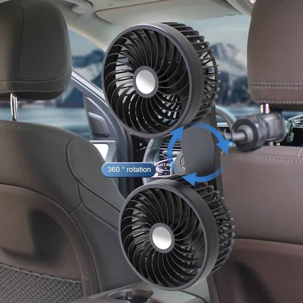 Autositz-Rückenkühlventilator 360-Grad-Drehung Auto-Kopfstützen-Belüftungsventilator USB-Aufladung Doppelkopffächer Nackenkühler Auto-Innenraum