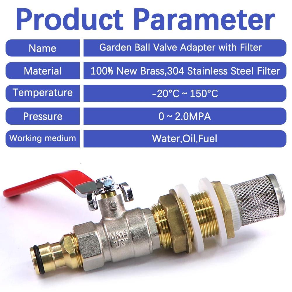Brass Ball Valve Water Tank Joint Adapter 16mm Quick Connector Garden Irrigation Aquarium Fish Tank 304 Stainless Steel Filter