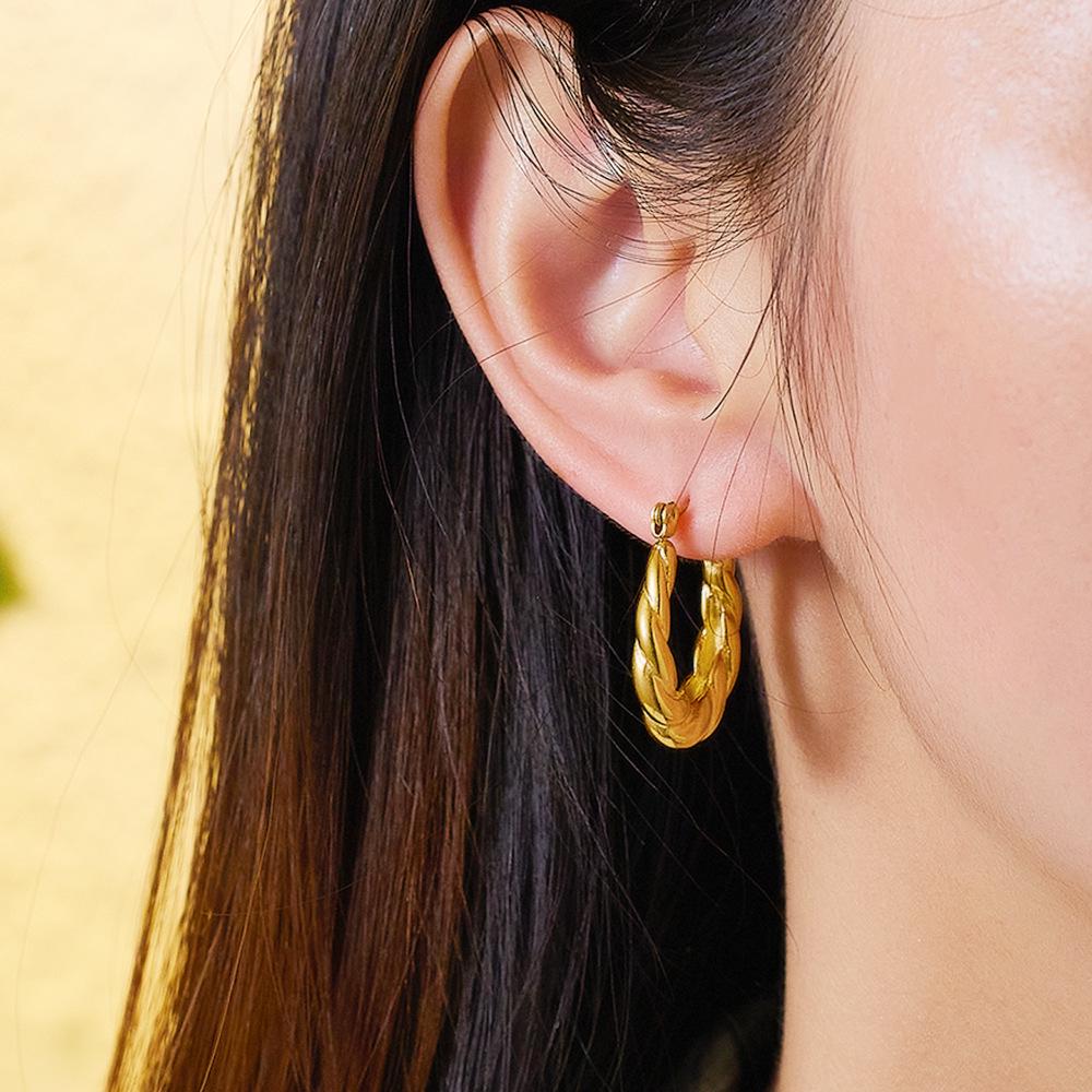European Retro Simple Titanium Steel Twisted Braid Ear Cuff and Stud Earring for Women
