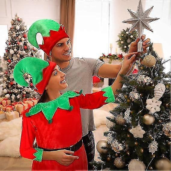 Girls Women Christmas Elf Costume Set Santa's Helper Costume Xmas Festive Outfit With Elf Hat Shoes Belt Striped Stockings