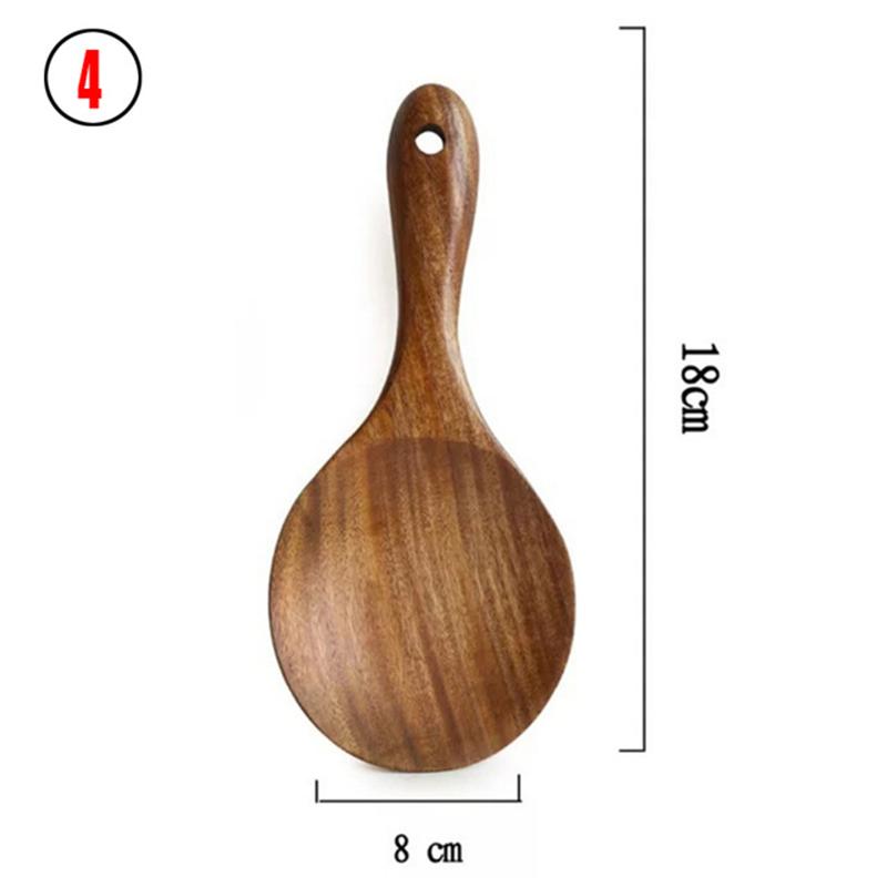 

5pcs Kitchen Spatula Teak Natural Wood Tableware Ladle Turner Long Rice Colander Handle Skimmer Cooking Kitchen Utensil Tool Set