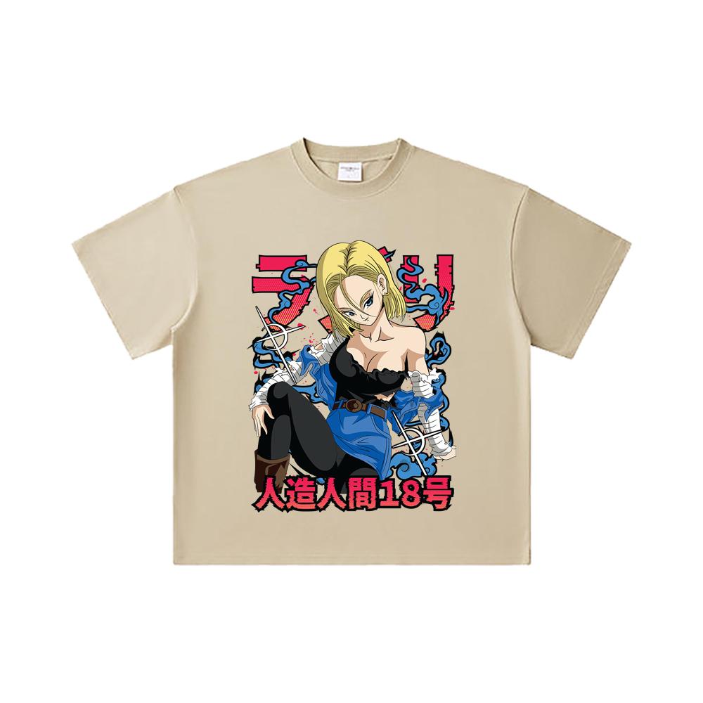 260 GSM Double Yarn 32 Count 100% Cotton Dragon Ball V24 Android Print Unisex Heavy Cotton T Shirt