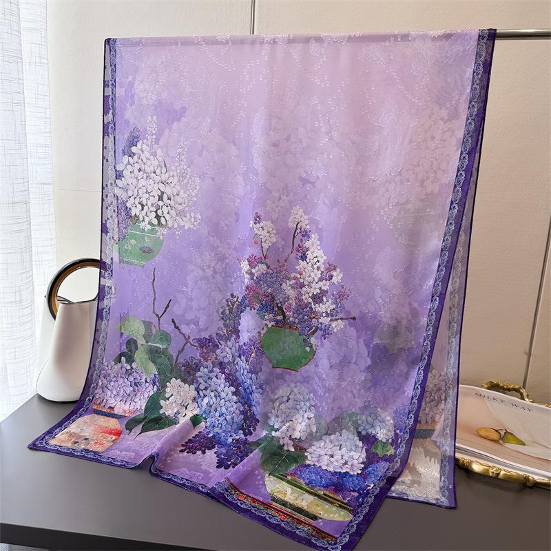 

Popular 180X70cm Print Bandannas Silk Scarves Four Seasons Beach Sun Protection Towel Fashion Flower Long Shawls Hijab Wrap 180x70cm