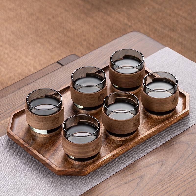 Walnut Wood Anti-Scald Glass Teacup - Japanese Kung Fu Master Tea Set for Home Use