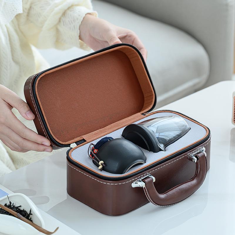 Tragbares Reise-Teeset, kleines Set, Outdoor-Teetasse, ein Kännchen, drei Tassen aus Glas-Express-Tasse, Teekannengeschenk