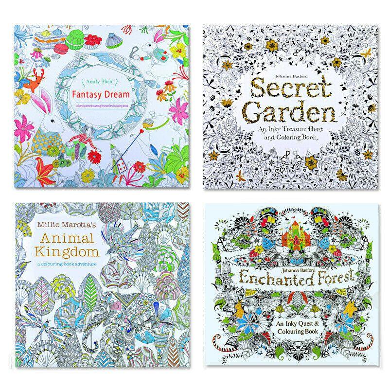 Colouring Adult Kids Book Therapy Stress Relieving Garden Modern Arts Pattern
