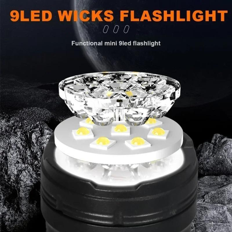 Portable 9 LED Flashlights USB Rechargeable Torch With Pen Clip COB Flashlight Outdoor Fishing Tail Magnetic Work Light