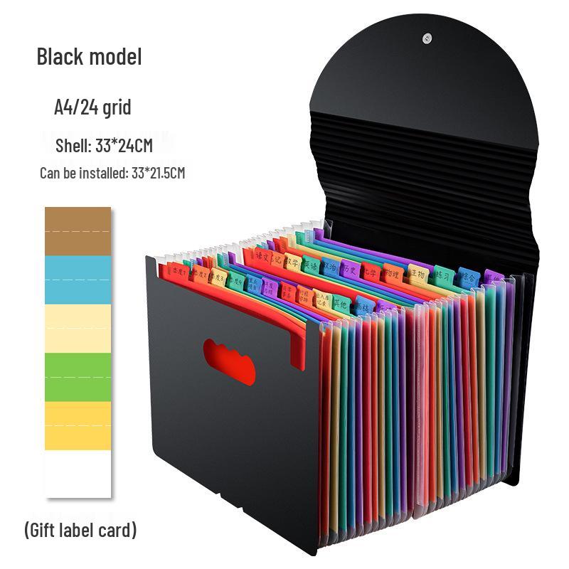 Rainbow 24-Grid Flip Rope PP Multi-layer Document Organizer Bag