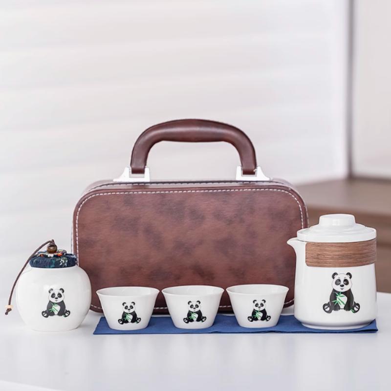 Panda Portable Travel Tea Set One Pot Three Cups Quick Cups Outdoor Camping Kung Fu Brewing Teapot Companion Gift