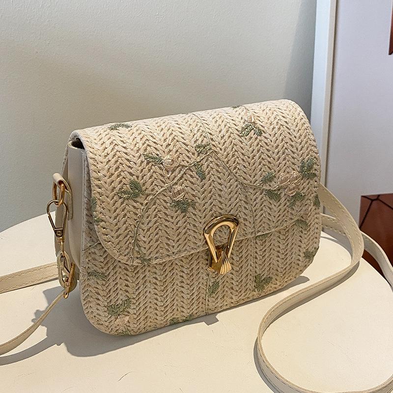 

Популярная в этом году модная плетеная маленькая сумка из соломы, женская летняя 2025, новая трендовая универсальная плетеная кружевом на плечо/кроссбоди, женская белый
