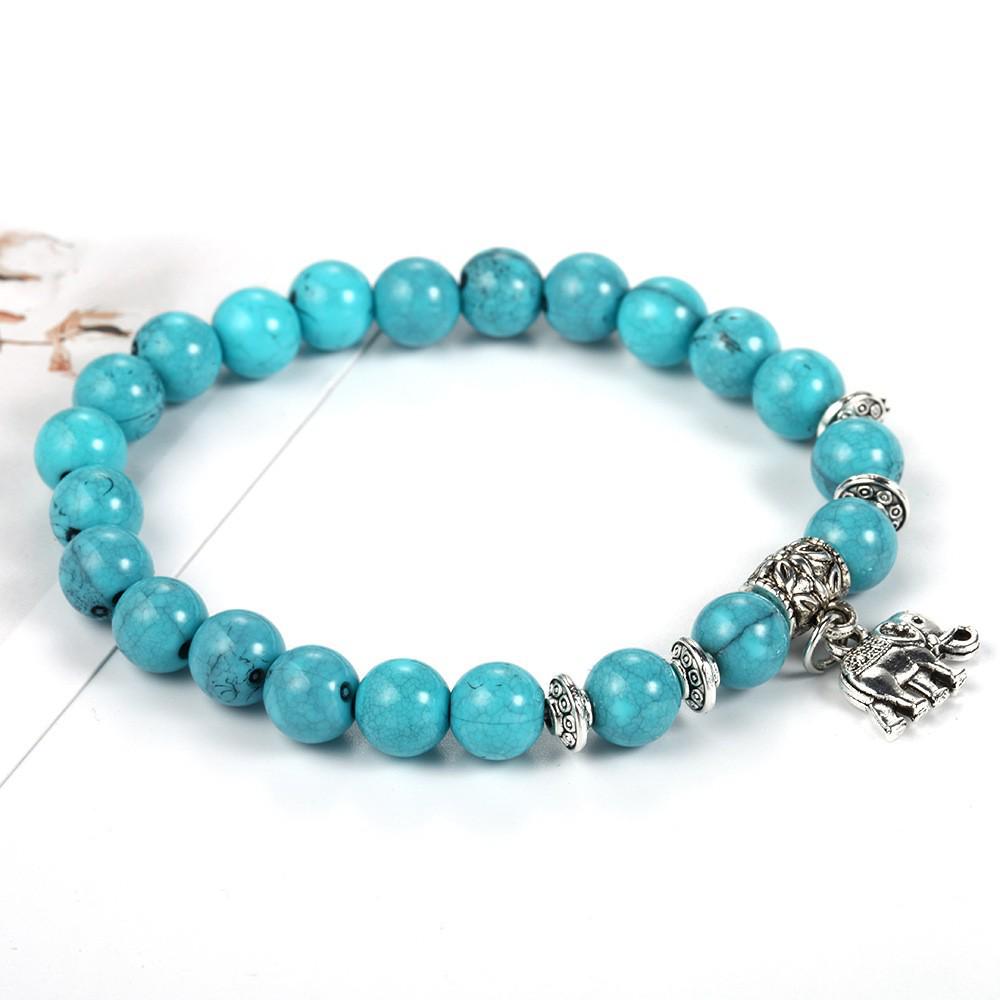 

Blue Round Bead Elastic Bracelet with Elephant Charm