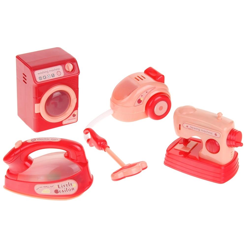 Set de electrodomésticos para niños: aspiradora, lavadora, plancha, máquina de coser