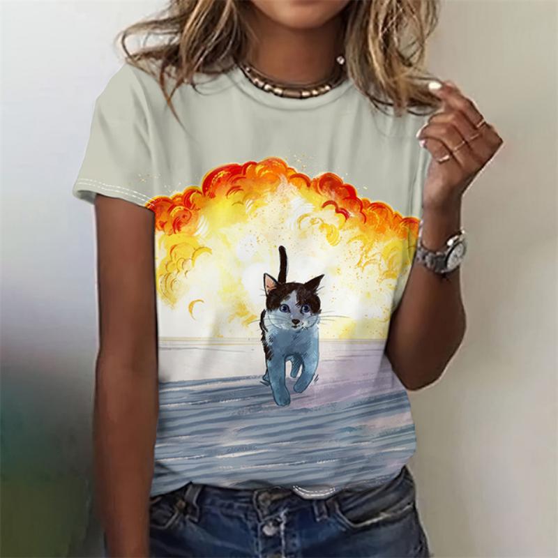 3D Printed Funny Animal T-Shirt For Women Cute Cat Pet Pattern Tees Summer Casual Short Sleeves Oversized T Shirts O-Neck Tops