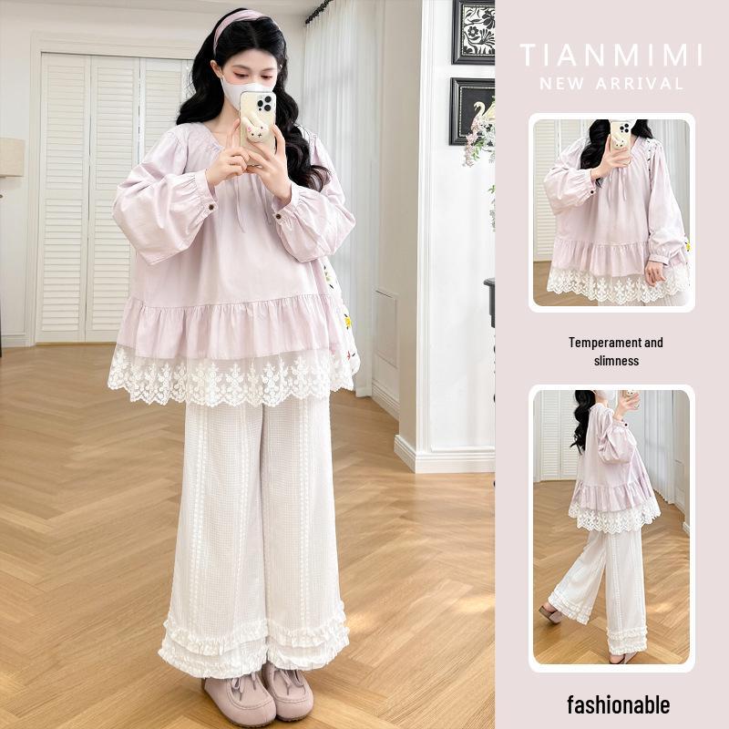 

2026 Purple Lace Shirt & White Textured Pants Set 2XL