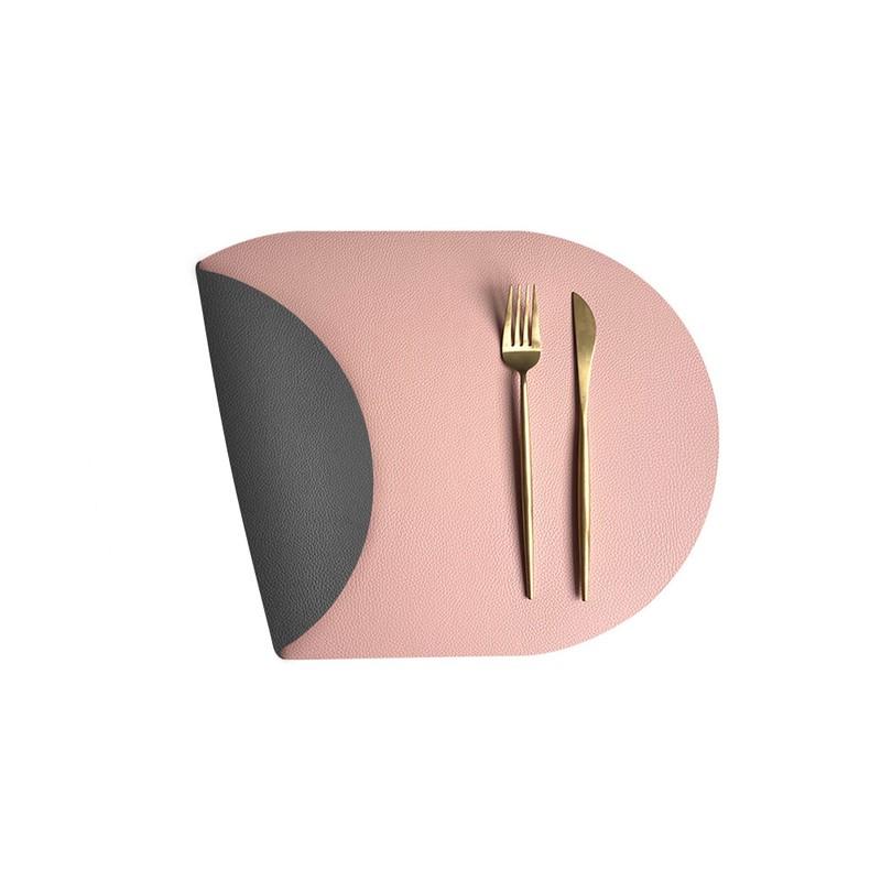 1/2/6PCS Placemat Nordic Elliptical Double-sided Tableware Pad Placemat PU Leather Table Mat Heat Insulation Disc Placemat Pink