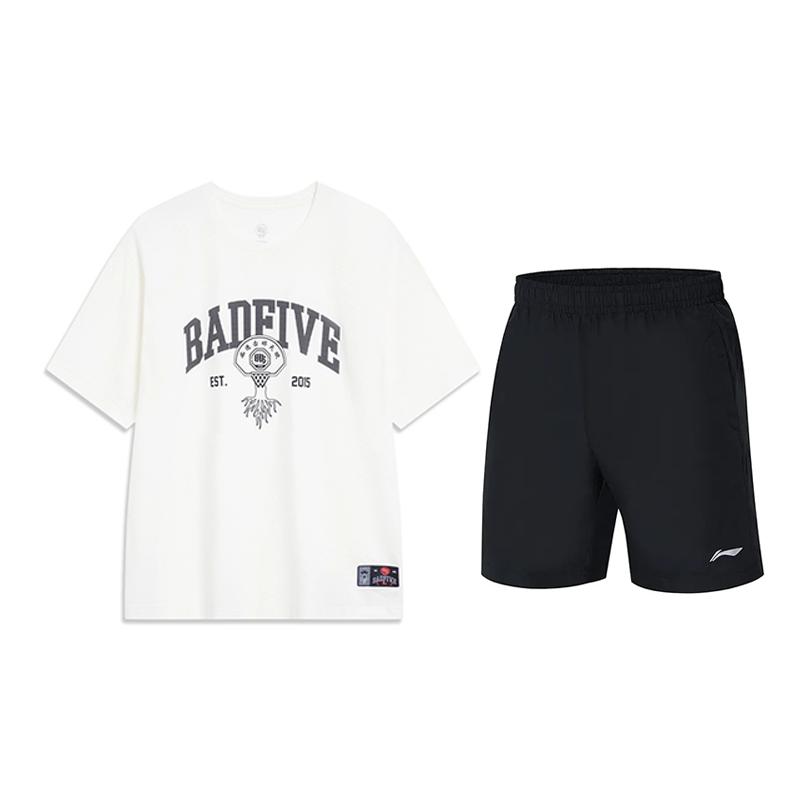 

Li-Ning Letter Print Quick-Dry Top Comfortable Versatile Simple Casual Sports Suit Unisex suit ATST547-1+YKST119-1 L