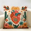 Anatomical Heart Maximalist Floral Art Cushion Cover Durable Hypoallergenic Organic Linen Pillow Cover Washable Skin-Friendly