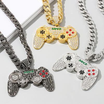 Hip Hop Punk Game Machine Handle Necklace Rhinestones Play Game Controller Neck Chain For Women Men Fashion Cool Jewelry Gift