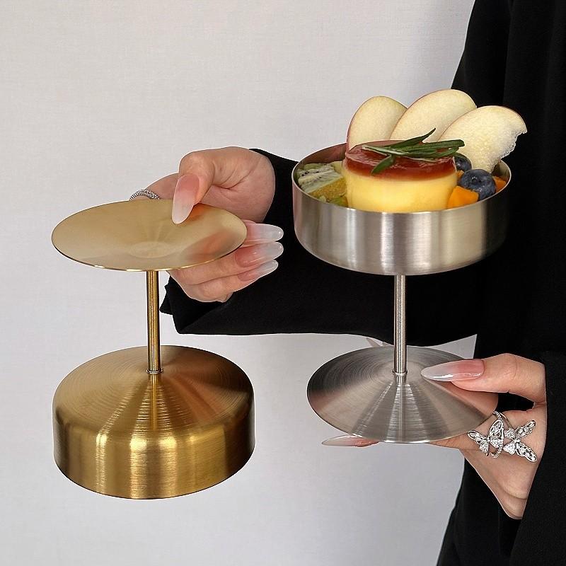 Edelstahl Dessertbecher Puddingbecher Luxus Eisbecher Hoher Fuß Joghurt Dessertbecher Servierteller Obstschale Kuchenplatte