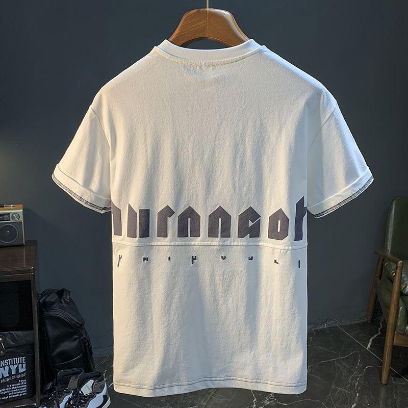 Мужская летняя футболка модная вышивка с буквенным принтом и коротким рукавом Мужская повседневная пуловер с заниженным плечом и круглым вырезом 2XL белый 2198₽