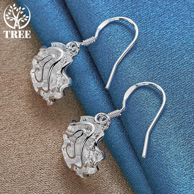 925 Sterling Silver Rose Flower Drop Earrings Jewelry