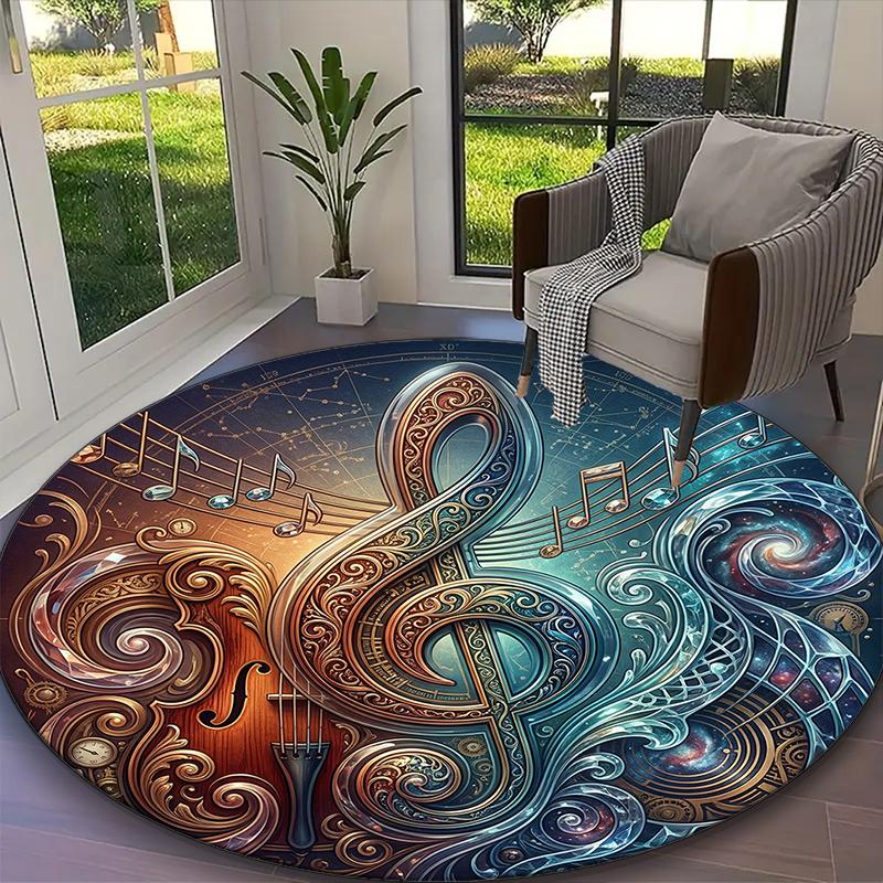 

1pc Unique Guitar Music CD Printed Chair Rug for Home Office Use, Living Room Kitchen Game Room Round Carpet Diameter 60cm