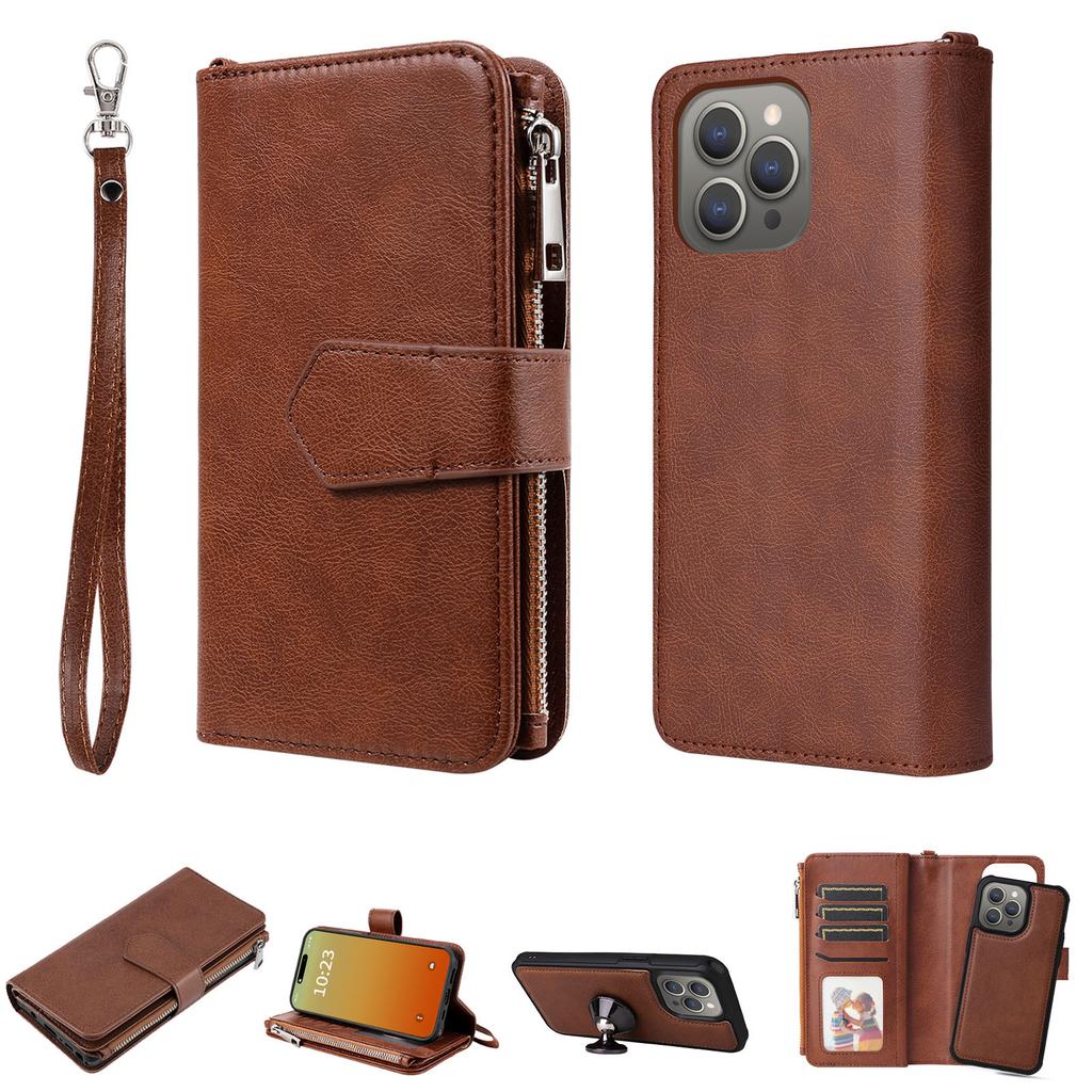 Applicable to iPhone17 mobile phone leather case 16Pro multi-function zipper wallet split magnetic two-in-one card