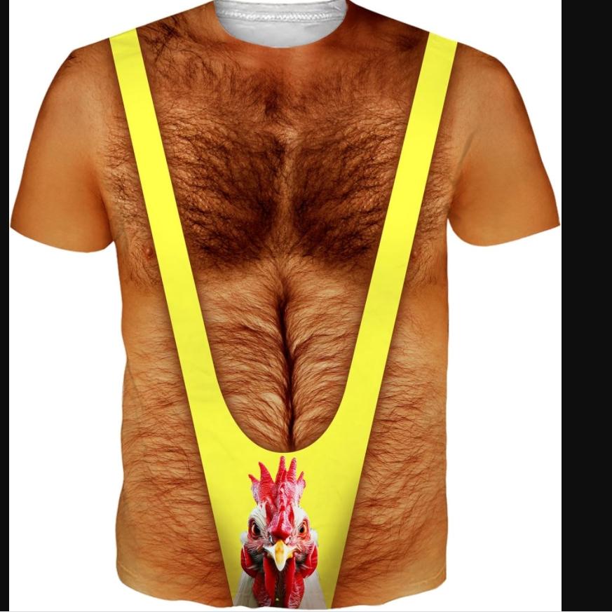 Baibao QIQI Fanient Heren Harige Borst T-shirts Grappige Ronde Hals Grafisch Patroon Korte Mouw T-shirts Droogt Snel en Koel S