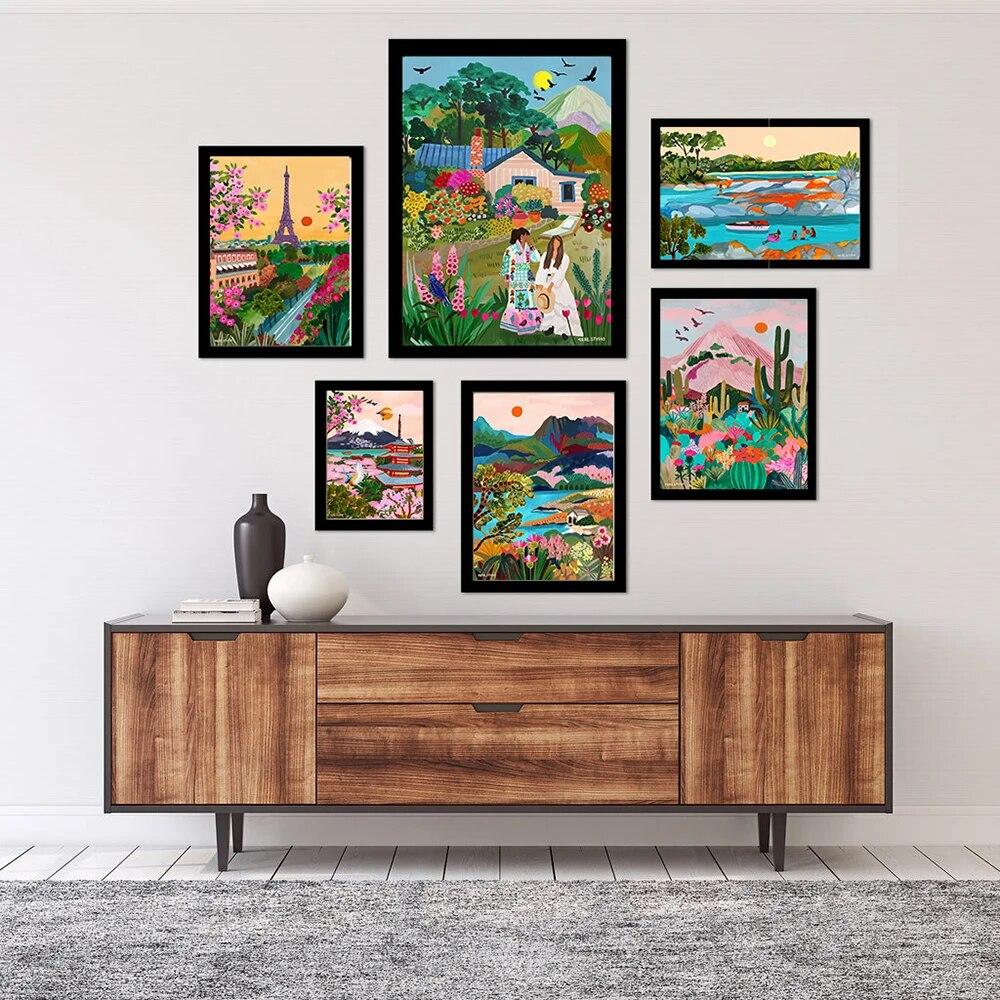Viaggio Cactus Montagna Arizona Poster Pittura su Tela Lago Dove Arte da Parete Pianta Fiore Baia Paesaggio Immagini Stampe Decorazione Casa Senza Cornice